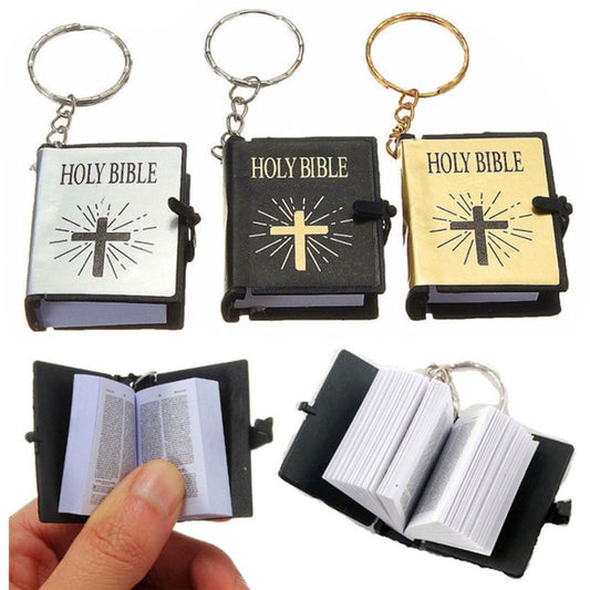 Mini English HOLY BIBLE Key Chains Real Paper Readable Bible Christian