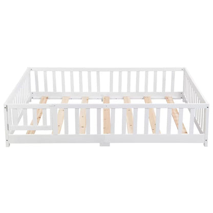 Twin Size Floor Bed With Door,Solid Wood Platform Bed Frame With