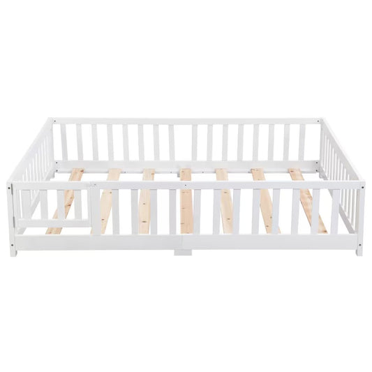 Twin Size Floor Bed With Door,Solid Wood Platform Bed Frame With
