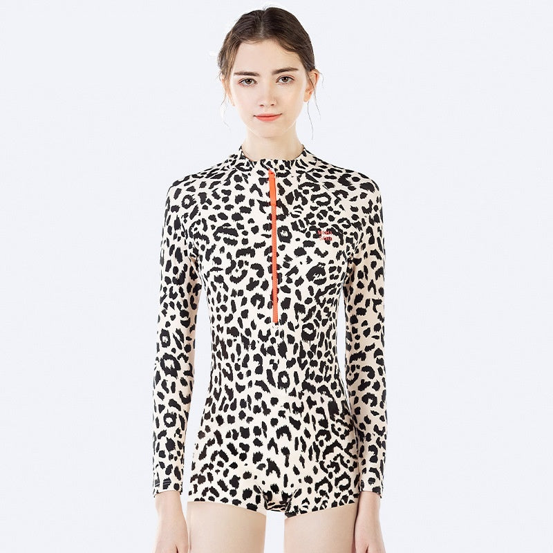 Leopard Print Long Sleeve Matching Swimwear