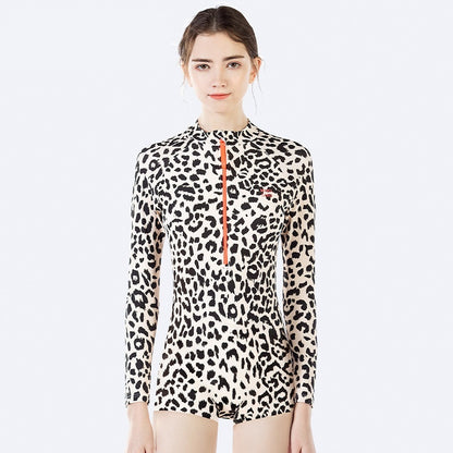 Leopard Print Long Sleeve Matching Swimwear