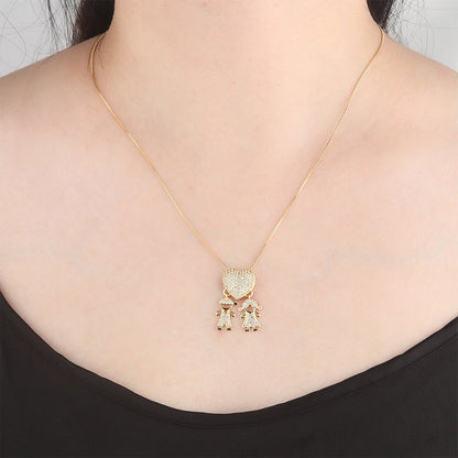 Fashion Jewelry Son Daughter Heart Gold Color Cubic Zirconia Family