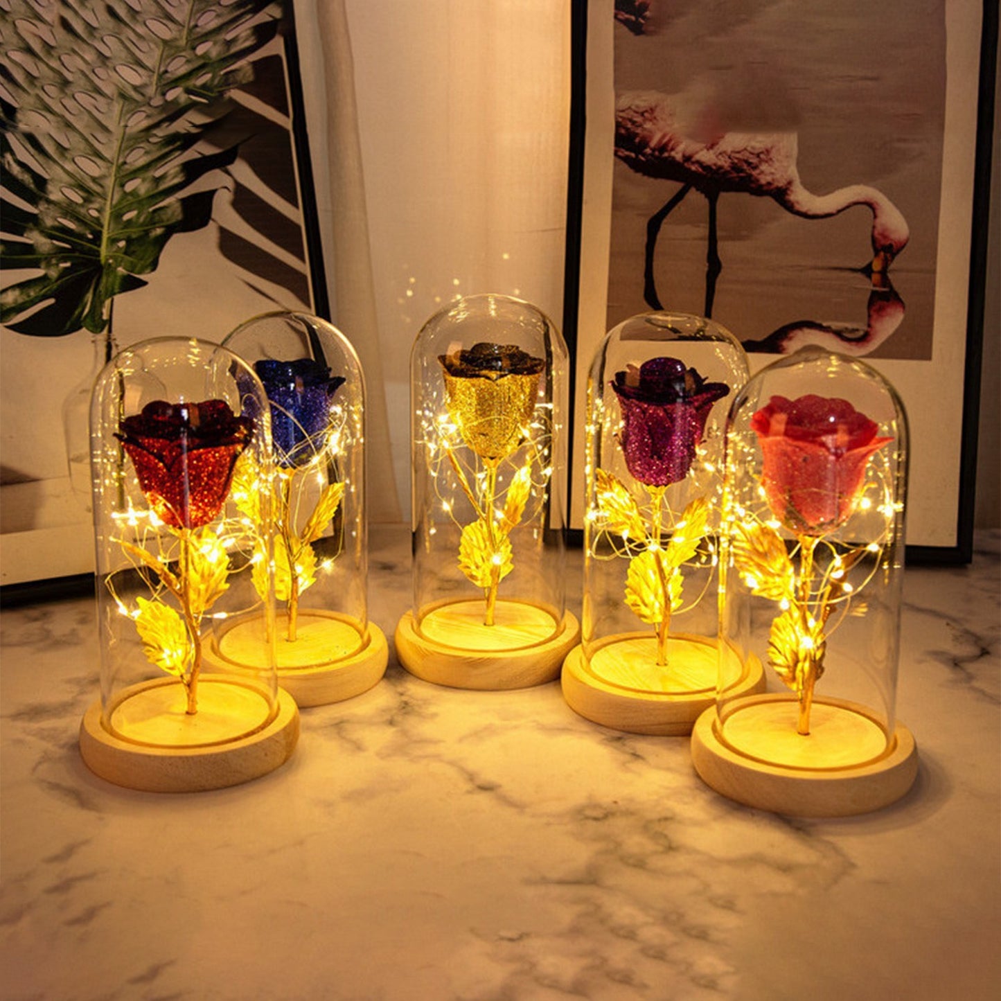 Rose Flowers LED Light In Glass