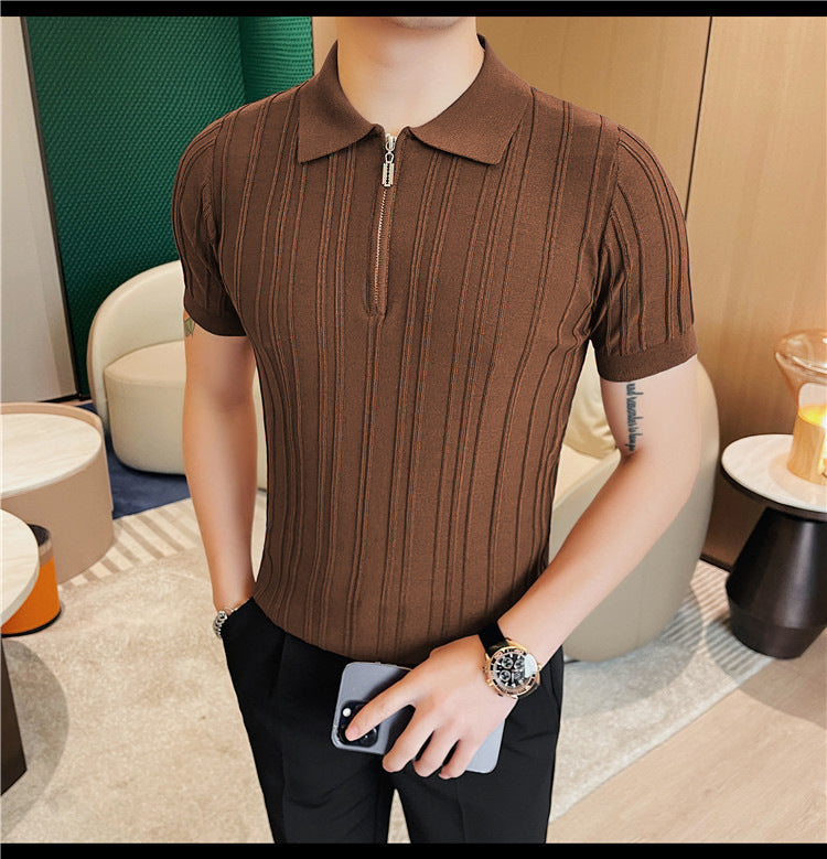 Casual Zipper Short Sleeve Men's Retro