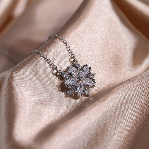 Fashion Jewelry Zircon Women Necklace Ring Double Layers Flower Cubic