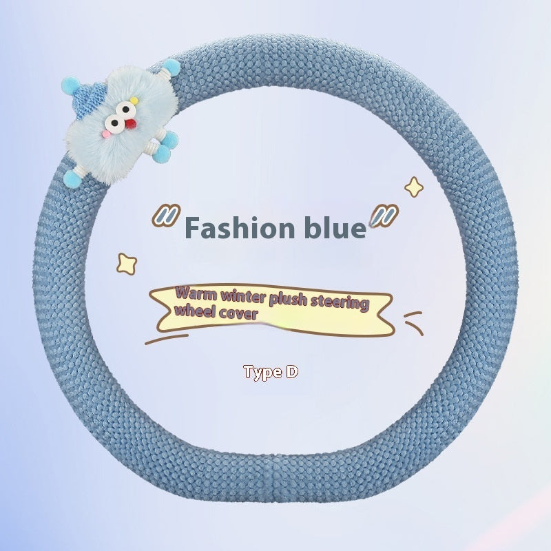 Car Plush Cartoon Steering Wheel Warm Short Plush Grip Cover
