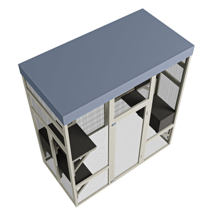 62.6' Outdoor Wooden Catio for Cats, Large Cat Enclosure with