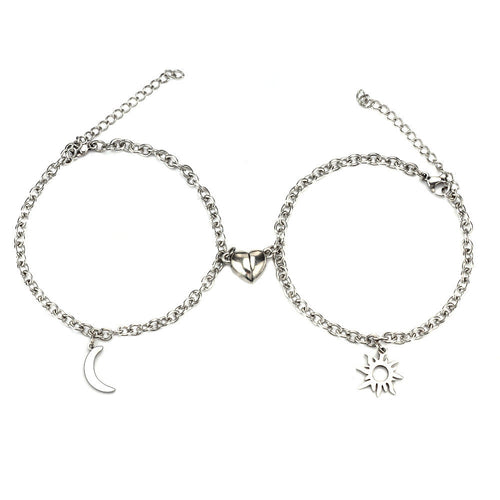 2Pcs Sun Moon Charm Magnet Attraction Stainless Steel Bracelets For