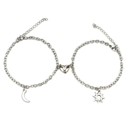 2Pcs Sun Moon Charm Magnet Attraction Stainless Steel Bracelets For