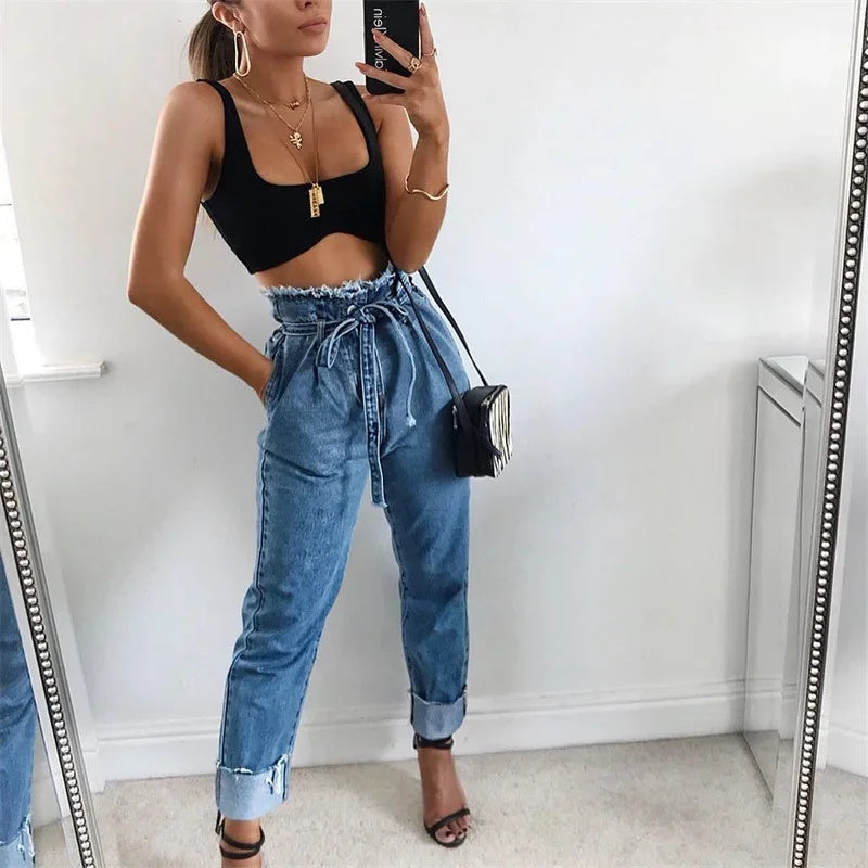 High-waisted Washed Pencil Pants Spring Sexy Temperament European And