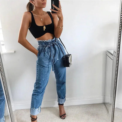 High-waisted Washed Pencil Pants Spring Sexy Temperament European And