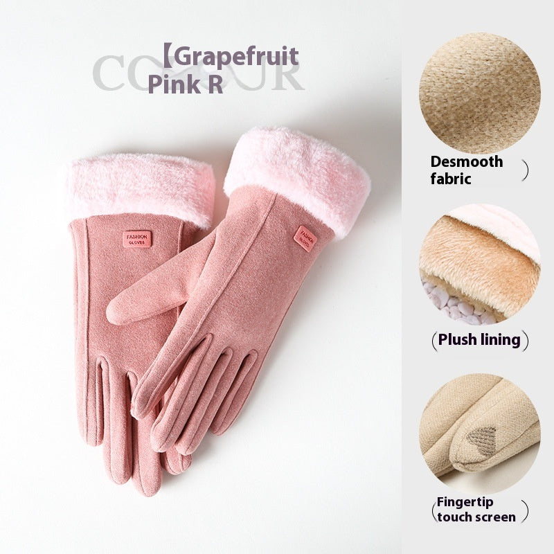 Women's Winter Velvet Padded Touch Screen Gloves