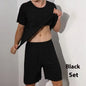 Advanced Ice Silk Round Neck Solid Color Short Sleeve Shorts Suit