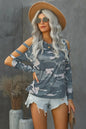 Camouflage Shoulder To Hollow Out Long Sleeve Top