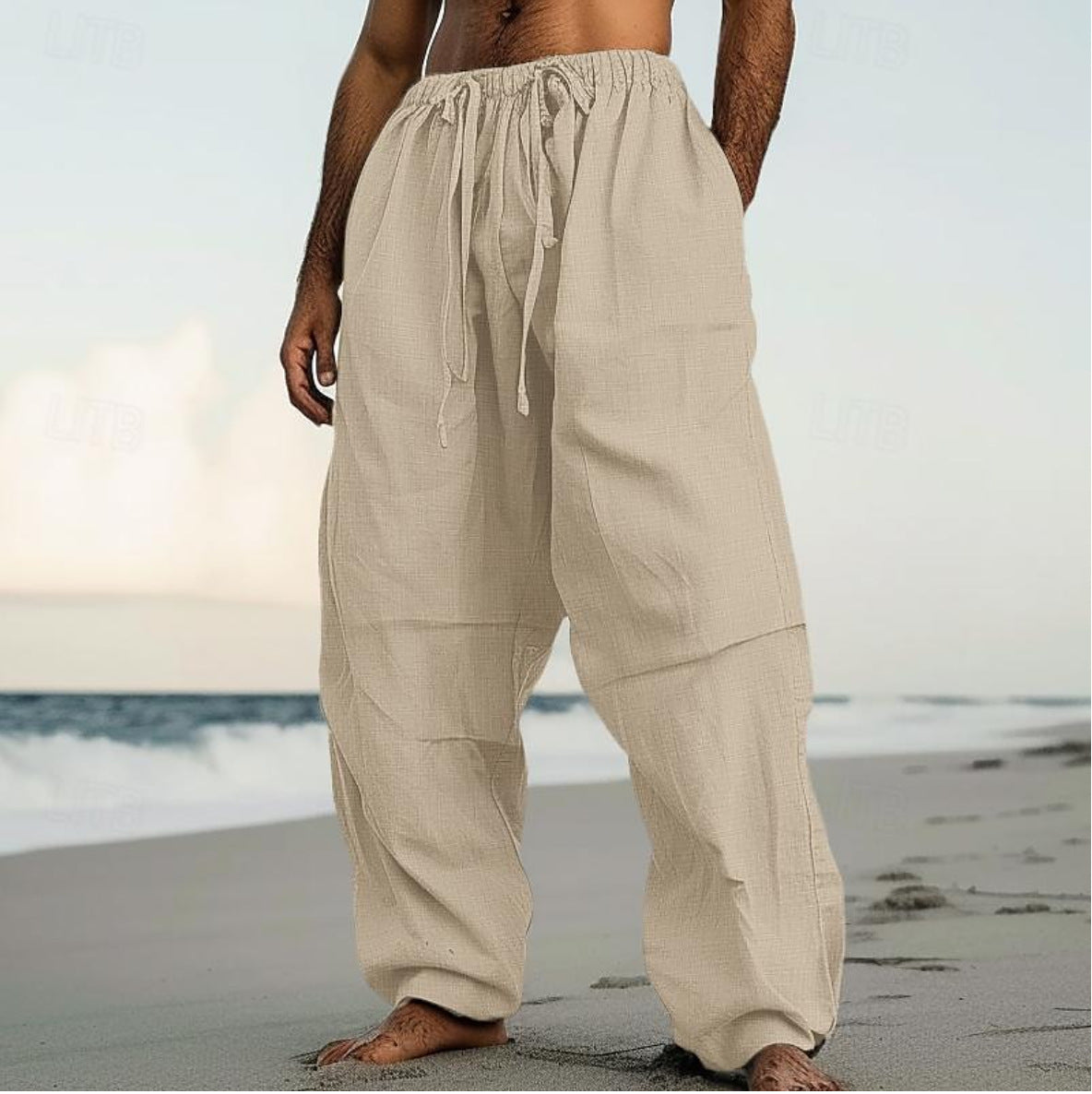 Beach Straight-leg Pants Plain Color Comfortable