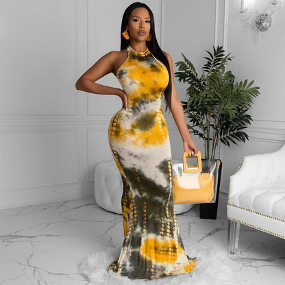 Printed round neck sleeveless dress