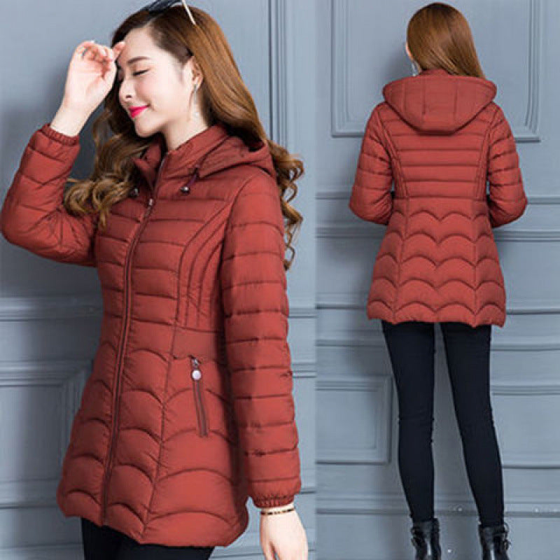 Women's Mid-length Simple Slim-fit Figure Flattering Cotton-padded Coat