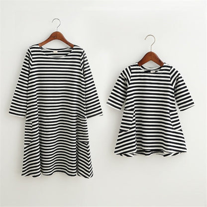 Family Matching Mother And Daughter Striped Dresses
