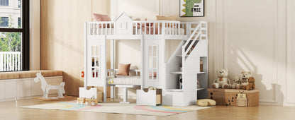 Twin-Over-Twin Bunk Bed with Changeable Table, Bunk Bed Turn into