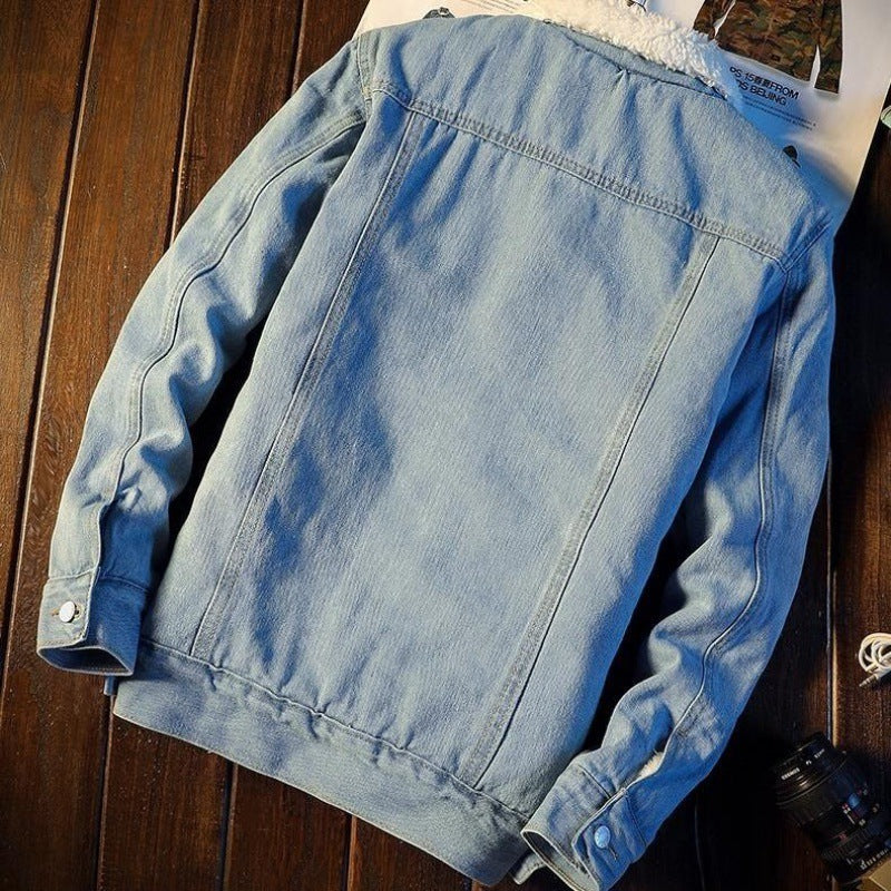 Winter Fleece-lined Denim Coat For Men