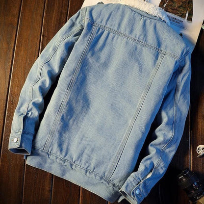 Winter Fleece-lined Denim Coat For Men