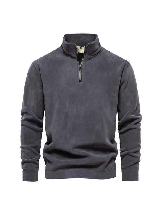 Men's Polar Fleece Top Pure Color Simple Casual Stand Collar Pullover Sweater