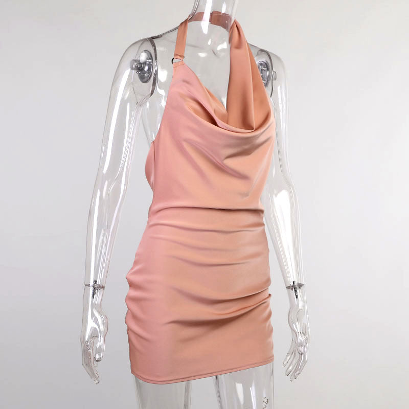 Satin Party Dress V Neck Backless
