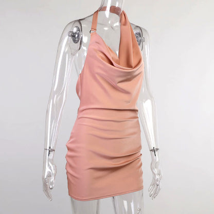 Satin Party Dress V Neck Backless