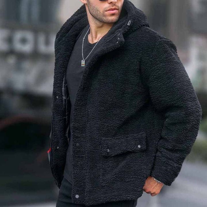 Men's Hooded Solid Color Coat Polar Fleece