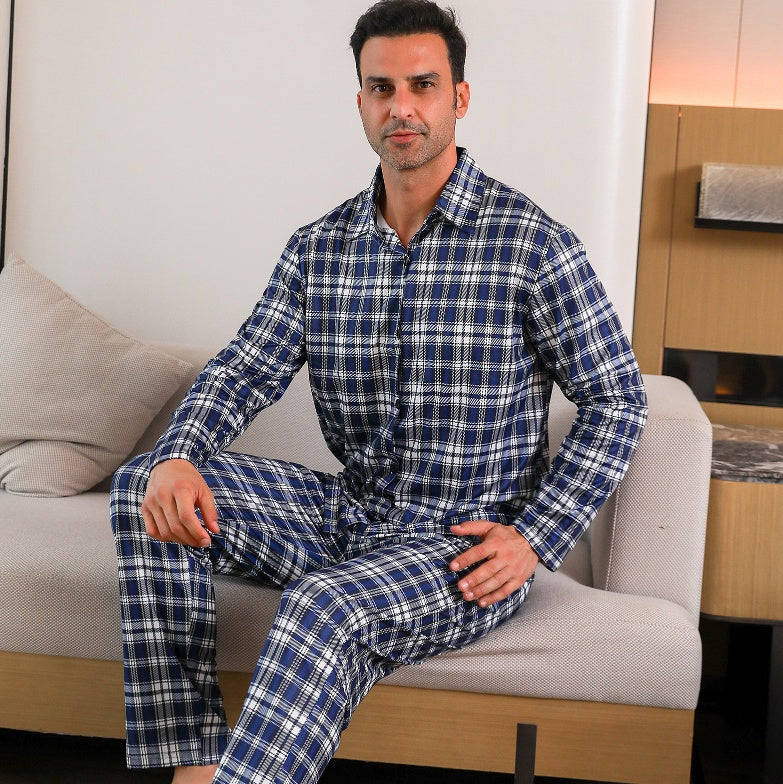 Ice Silk Long Sleeve Long Pants Men's Pajama Set