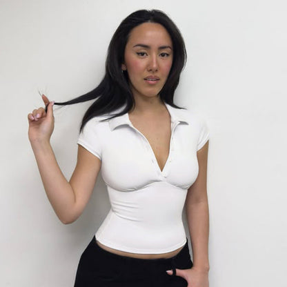 Solid Color Button up Pullover Short Sleeve