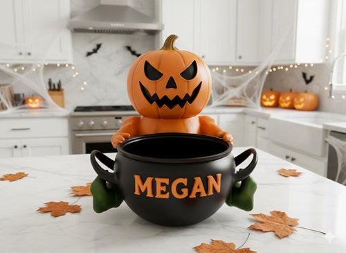 Custom Pumpkin Man Candy Dish – Resin Countertop Halloween Candy Bowl