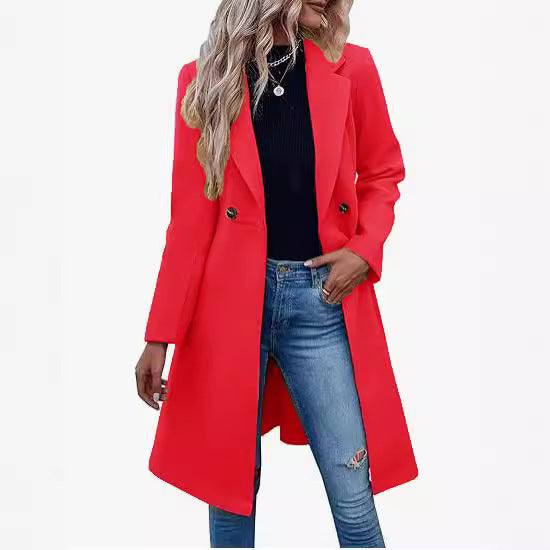 Long Woolen Women's Double Breasted Coat