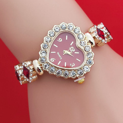 Fashion Love Shape Bracelet Watch Set Diamond Colored Heart Quartz