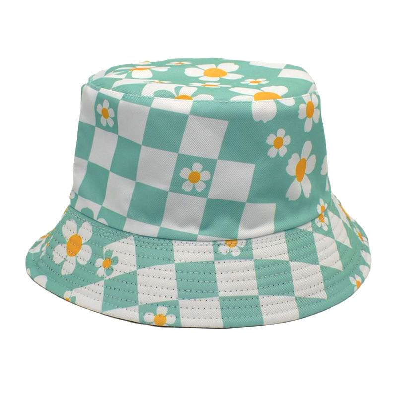 Plaid Floral Bucket Hat Sun-proof