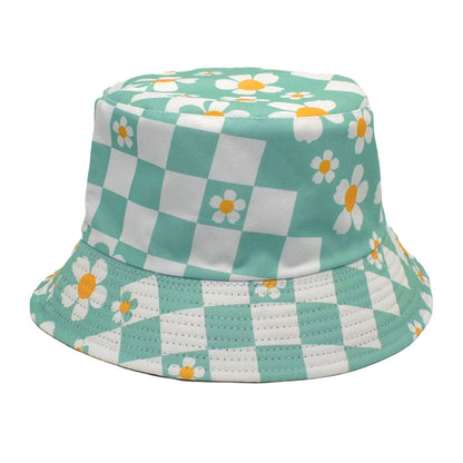 Plaid Floral Bucket Hat Sun-proof