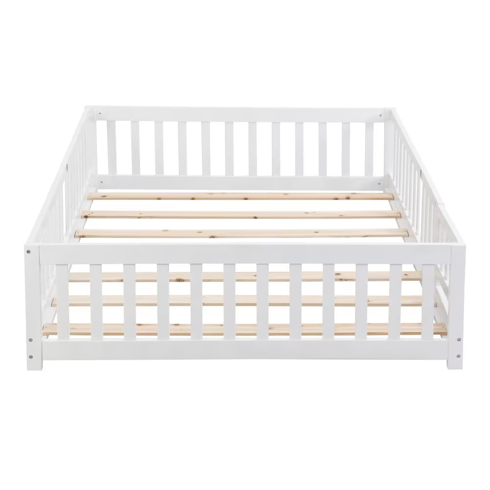Twin Size Floor Bed With Door,Solid Wood Platform Bed Frame With