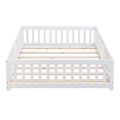 Twin Size Floor Bed With Door,Solid Wood Platform Bed Frame With