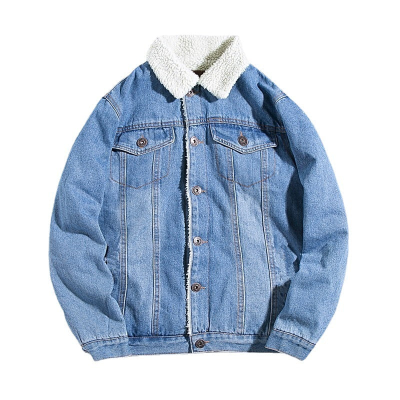 Winter Fleece-lined Denim Coat For Men