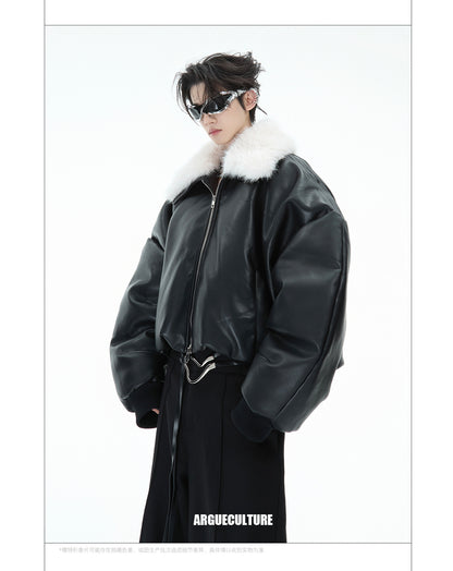Cotton-padded Leather Coat