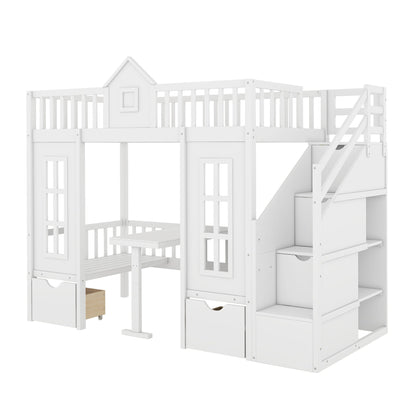 Twin-Over-Twin Bunk Bed with Changeable Table, Bunk Bed Turn into