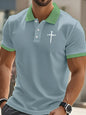 Polyester Printed Solid Color Polo Shirt Short Sleeve Men