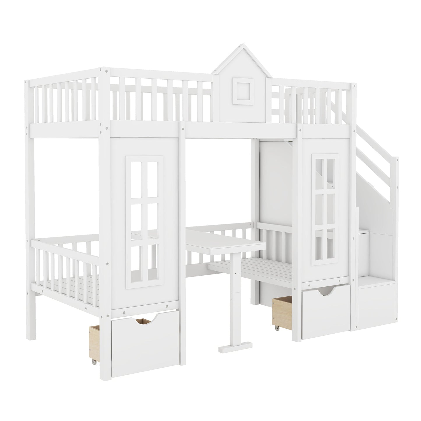 Twin-Over-Twin Bunk Bed with Changeable Table, Bunk Bed Turn into