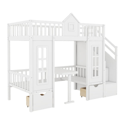 Twin-Over-Twin Bunk Bed with Changeable Table, Bunk Bed Turn into
