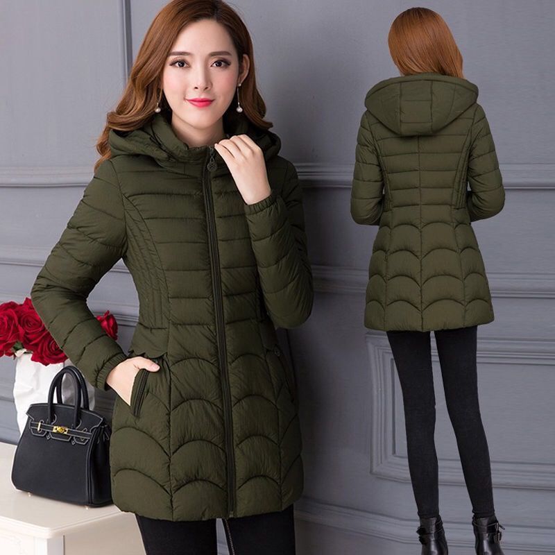 Women's Mid-length Simple Slim-fit Figure Flattering Cotton-padded Coat