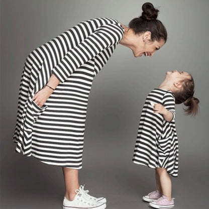 Family Matching Mother And Daughter Striped Dresses