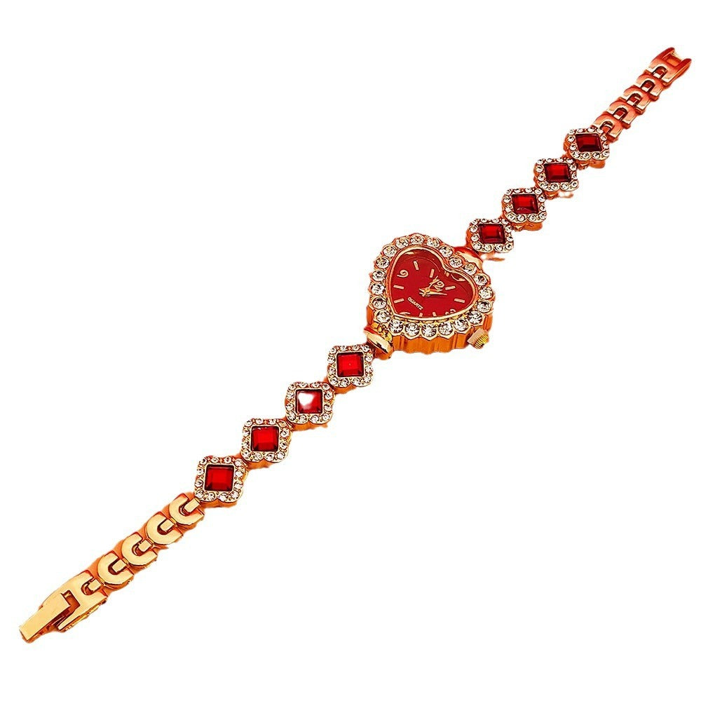 Fashion Love Shape Bracelet Watch Set Diamond Colored Heart Quartz