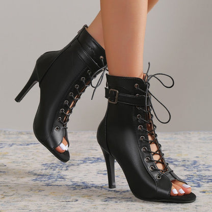 Women's Peep Toe High Heel Pumps Shoes Fashion Lace-up Buckle Sandals
