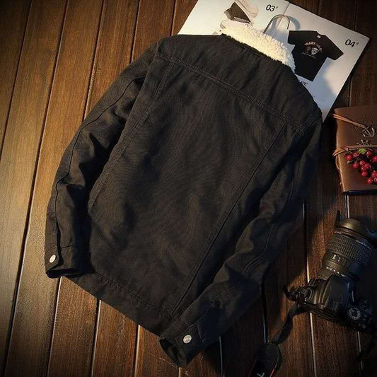 Winter Fleece-lined Denim Coat For Men