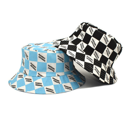 Letter Plaid Bucket Hat Fashion Double-sided Wear Bucket Hat